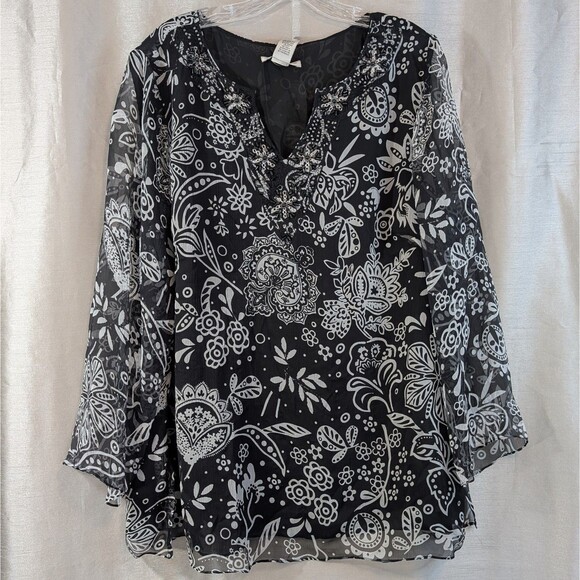 Edward Woman Size 1X 100% Silk Floral Top Flowy Career Bohemian Whimsygoth NEW - Picture 1 of 11